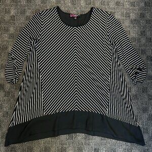 Peck & Peck black/white stripe sharkbite hem top goth asymmetrical XL